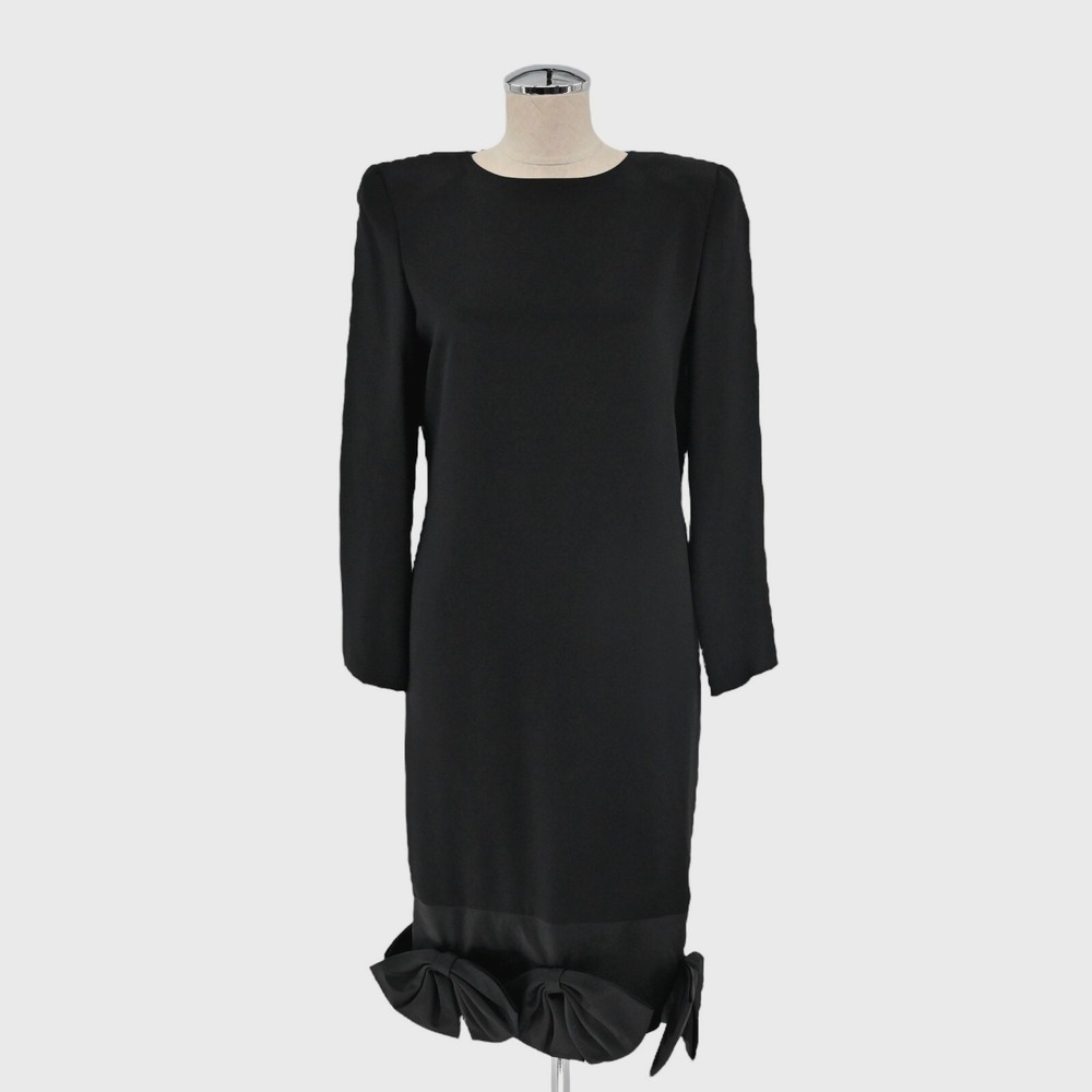 Vintage Akira Bow Shift Dress Womens Size M Black Long Sleeve Cocktail Elegant